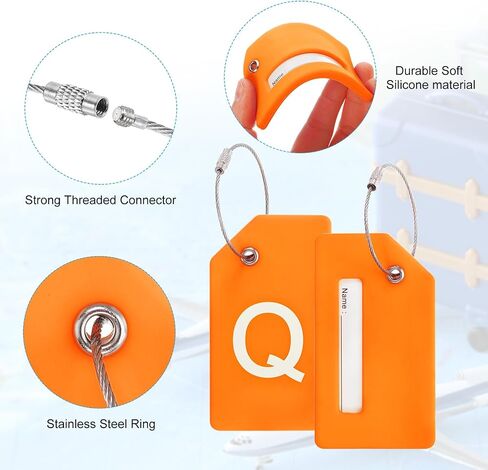 PATIKIL Initial Luggage Tags, 2 Pcs Silicone Suitcase Tag Identifier ID Card Holder Unique Luggage Name Tags with Stainless Steel Loop, Letter Q, Orange in Kuwait