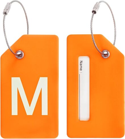PATIKIL Initial Luggage Tags, 2 Pcs Silicone Suitcase Tag Identifier ID Card Holder Unique Luggage Name Tags with Stainless Steel Loop, Letter Q, Orange in Kuwait