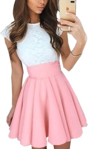 SEMATOMALA Women's Basic Solid Versatile Stretchy Flared Casual Mini Skater Skirt in Saudi Arabia