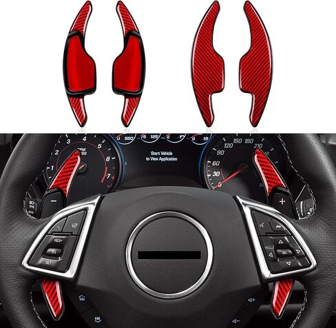 MYDDL Car Steering Wheel Shift Paddle Carbon Fiber Decal Shifter Trim Cover for Chevrolet Camaro ZL1 2016-2024/Chevrolet Corvette C7 Z06 2014-2019 Accessories（Red 2 PCS） in Saudi Arabia