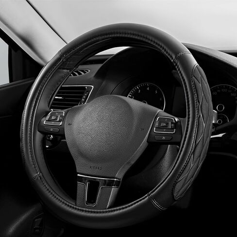 غطاء عجلة القيادة PIC AUTO، فوم معيني سميك أسود وجلد فاخر، ملحقات عجلات قيادة عالمية 14.5-15.5 بوصة قابلة للتنفس ومضادة للانزلاق للرجال والنساء in Kuwait