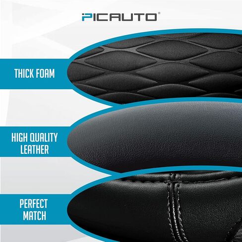 غطاء عجلة القيادة PIC AUTO، فوم معيني سميك أسود وجلد فاخر، ملحقات عجلات قيادة عالمية 14.5-15.5 بوصة قابلة للتنفس ومضادة للانزلاق للرجال والنساء in Kuwait