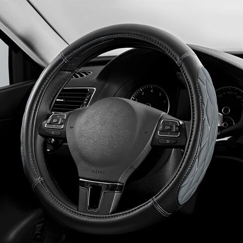 غطاء عجلة القيادة PIC AUTO، فوم معيني سميك أسود وجلد فاخر، ملحقات عجلات قيادة عالمية 14.5-15.5 بوصة قابلة للتنفس ومضادة للانزلاق للرجال والنساء in Kuwait