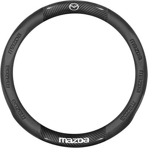 Custom-Fit for Mazda Steering Wheel Cover, Fusion Carbon Fiber Premium Leather Car Steering Wheel Cover with Logo, Non-Slip, Breathable, for Mazda Accessories (MZD-New) in Saudi Arabia
