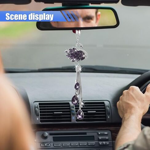 Bling Swan Car Hanging Ornament, Cute Crystal Rhinestone Car Rear View Mirror Accessories, Double Sided Car Decorations Pendant, Car Mirror Hanging Charm for Women Girls (White) in Saudi Arabia