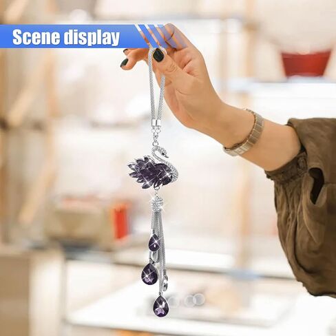 Bling Swan Car Hanging Ornament, Cute Crystal Rhinestone Car Rear View Mirror Accessories, Double Sided Car Decorations Pendant, Car Mirror Hanging Charm for Women Girls (White) in Saudi Arabia