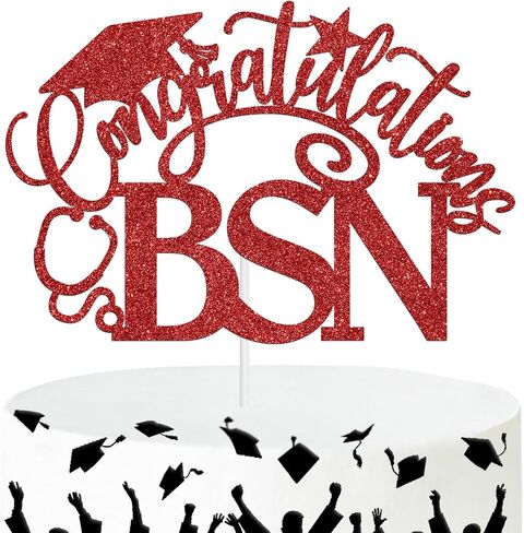 Congratulations BSN Cake Topper, Congrats Nurse/RN Cake Decor, 2024 Nursing School Grad Graduation Party Decorations Supplies, Silver Glitter in Saudi Arabia