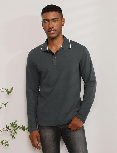 Men's Polo Shirts Long Sleeve Fleece Lined Button Down Knit Tees Casual Collared Golf Shirt for Men in Saudi Arabia