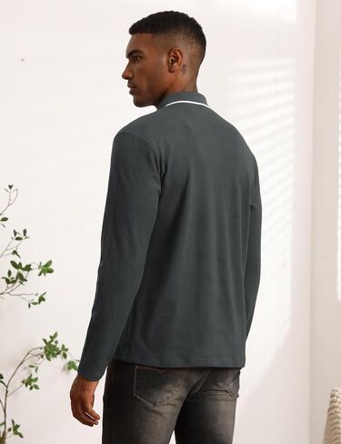 Men's Polo Shirts Long Sleeve Fleece Lined Button Down Knit Tees Casual Collared Golf Shirt for Men in Saudi Arabia