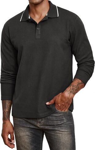 Men's Polo Shirts Long Sleeve Fleece Lined Button Down Knit Tees Casual Collared Golf Shirt for Men in Saudi Arabia