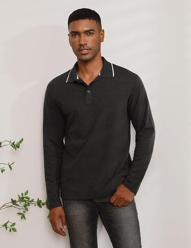 Men's Polo Shirts Long Sleeve Fleece Lined Button Down Knit Tees Casual Collared Golf Shirt for Men in Saudi Arabia