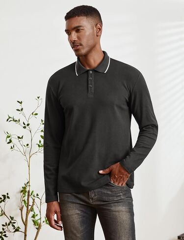 Men's Polo Shirts Long Sleeve Fleece Lined Button Down Knit Tees Casual Collared Golf Shirt for Men in Saudi Arabia