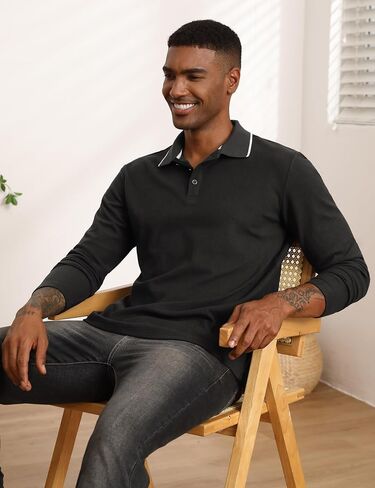 Men's Polo Shirts Long Sleeve Fleece Lined Button Down Knit Tees Casual Collared Golf Shirt for Men in Saudi Arabia