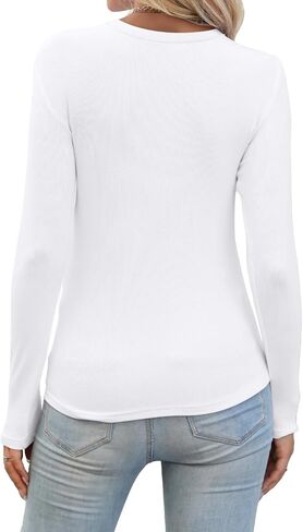 Women Long Sleeve Shirts V Neck Casual Ribbed Slim Fitted Basci T-Shirt Going Out Tops Fall Fashion 2024 in Saudi Arabia