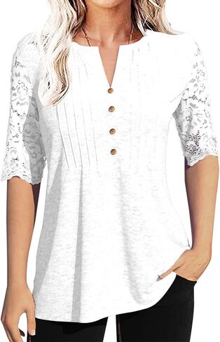 Women's Zipper Summer Pleated Button Short Sleeve T-Shirt Summer V-Neck Solid Color Casual top in Saudi Arabia