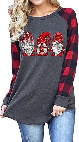 Gnome Christmas Shirt Women Funny Graphic T-Shirt Gnome Tee Raglan Baseball Tops Holiday Clothes in Saudi Arabia