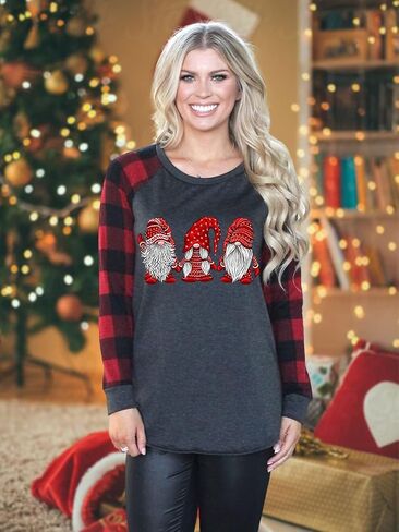 Gnome Christmas Shirt Women Funny Graphic T-Shirt Gnome Tee Raglan Baseball Tops Holiday Clothes in Saudi Arabia