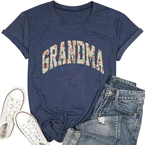 Floral Grandma Shirts for Women Grandmother Wildflower Printed Mother's Day Shirt Mama Casual Short Sleeve Tops in Saudi Arabia