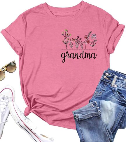 Floral Grandma Shirts for Women Grandmother Wildflower Printed Mother's Day Shirt Mama Casual Short Sleeve Tops in Saudi Arabia