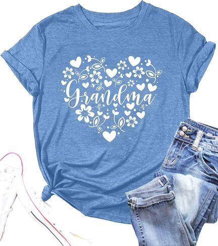Floral Grandma Shirts for Women Grandmother Wildflower Printed Mother's Day Shirt Mama Casual Short Sleeve Tops in Saudi Arabia