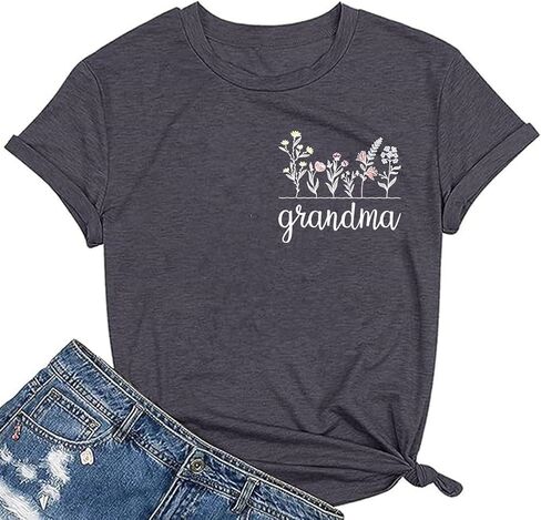 Floral Grandma Shirts for Women Grandmother Wildflower Printed Mother's Day Shirt Mama Casual Short Sleeve Tops in Saudi Arabia