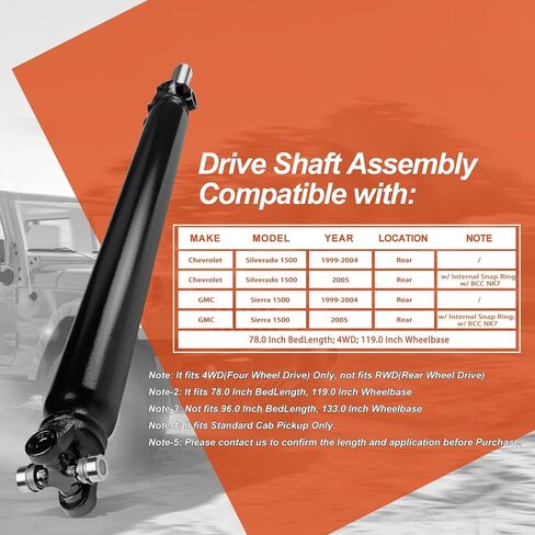 65-9529 عمود محرك خلفي مجموعة عمود محرك عمود الدفع [4WD أوتوماتيكي Trans 119.0 بوصة WB] متوافق مع شيفروليه تشيفي سيلفرادو 1500 وجي إم سي سييرا 1500 1999-2005، استبدل OE 15109400 15163798 in Kuwait