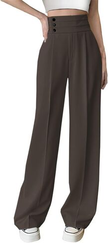 Betusline Women's High Waist Dress Pants Business Side Button Work Wide Leg Pants Straight Leg Trousers, X-Small-XX-Large in Saudi Arabia