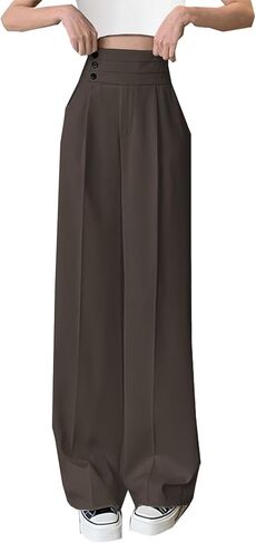 Betusline Women's High Waist Dress Pants Business Side Button Work Wide Leg Pants Straight Leg Trousers, X-Small-XX-Large in Saudi Arabia