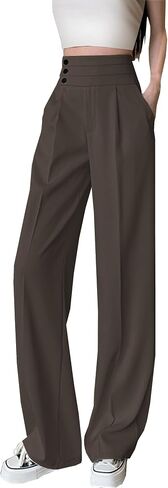 Betusline Women's High Waist Dress Pants Business Side Button Work Wide Leg Pants Straight Leg Trousers, X-Small-XX-Large in Saudi Arabia