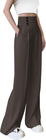 Betusline Women's High Waist Dress Pants Business Side Button Work Wide Leg Pants Straight Leg Trousers, X-Small-XX-Large in Saudi Arabia