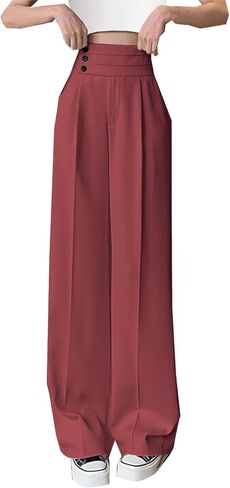 Betusline Women's High Waist Dress Pants Business Side Button Work Wide Leg Pants Straight Leg Trousers, X-Small-XX-Large in Saudi Arabia