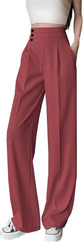Betusline Women's High Waist Dress Pants Business Side Button Work Wide Leg Pants Straight Leg Trousers, X-Small-XX-Large in Saudi Arabia