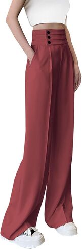 Betusline Women's High Waist Dress Pants Business Side Button Work Wide Leg Pants Straight Leg Trousers, X-Small-XX-Large in Saudi Arabia