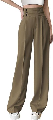 Betusline Women's High Waist Dress Pants Business Side Button Work Wide Leg Pants Straight Leg Trousers, X-Small-XX-Large in Saudi Arabia