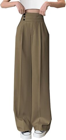 Betusline Women's High Waist Dress Pants Business Side Button Work Wide Leg Pants Straight Leg Trousers, X-Small-XX-Large in Saudi Arabia