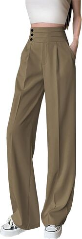 Betusline Women's High Waist Dress Pants Business Side Button Work Wide Leg Pants Straight Leg Trousers, X-Small-XX-Large in Saudi Arabia