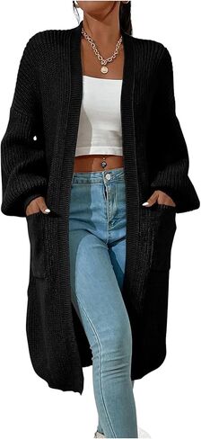 Women's Lantern Long Sleeve Cardigan Drop Shoulder Open Front Loose Sweater Knitwear in Saudi Arabia