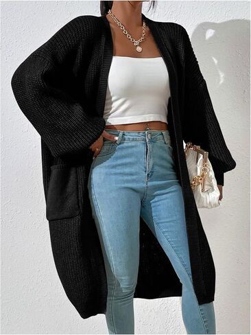 Women's Lantern Long Sleeve Cardigan Drop Shoulder Open Front Loose Sweater Knitwear in Saudi Arabia