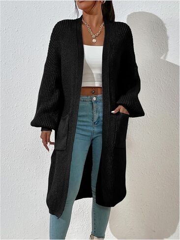 Women's Lantern Long Sleeve Cardigan Drop Shoulder Open Front Loose Sweater Knitwear in Saudi Arabia