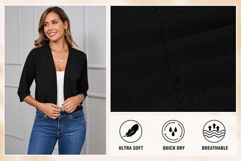 سترة Iandroiy النسائية ذات الأكمام 3/4 خفيفة الوزن ومفتوحة من الأمام للنساء in Kuwait