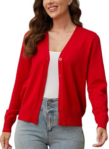 Cardigan Sweaters for Women Lightweight: Long Sleeve Womens Cardigans Casual Plain Button Down V Neck Knit Cardigan in Saudi Arabia