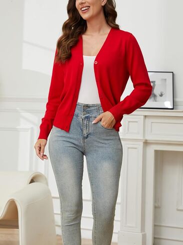 Cardigan Sweaters for Women Lightweight: Long Sleeve Womens Cardigans Casual Plain Button Down V Neck Knit Cardigan in Saudi Arabia