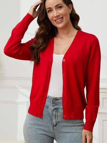 Cardigan Sweaters for Women Lightweight: Long Sleeve Womens Cardigans Casual Plain Button Down V Neck Knit Cardigan in Saudi Arabia