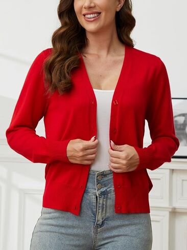 Cardigan Sweaters for Women Lightweight: Long Sleeve Womens Cardigans Casual Plain Button Down V Neck Knit Cardigan in Saudi Arabia