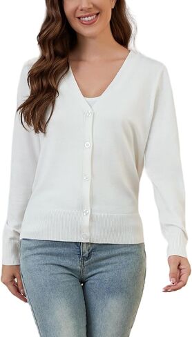 Cardigan Sweaters for Women Lightweight: Long Sleeve Womens Cardigans Casual Plain Button Down V Neck Knit Cardigan in Saudi Arabia