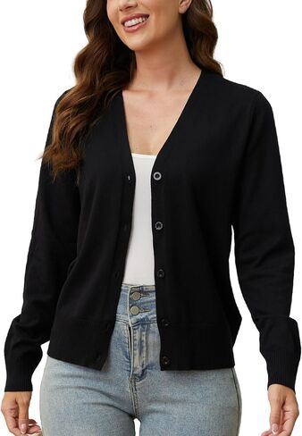 Cardigan Sweaters for Women Lightweight: Long Sleeve Womens Cardigans Casual Plain Button Down V Neck Knit Cardigan in Saudi Arabia
