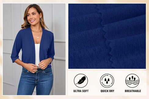 Iandroiy Women's 3/4 Sleeve Shrugs Lightweight Open Front Cropped Cardigan for Women in Kuwait