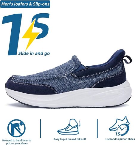 Loafers for Men with Arch Support Casual Slip on Walking Shoes for Plantar Fasciitis Orthotic Hands Free Shoes Canvas Boat Shoes in Saudi Arabia