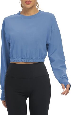 Bestisun Long Sleeve Cropped Workout Shirts Athletic Gym Yoga Crop Tops for Women in Kuwait