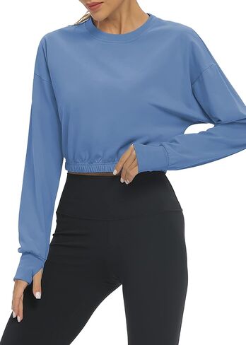 Bestisun Long Sleeve Cropped Workout Shirts Athletic Gym Yoga Crop Tops for Women in Kuwait